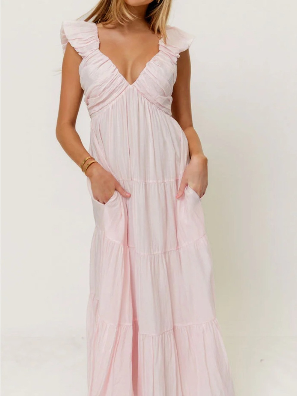 Worth Collective Light Pink Ruffle Sleeve Maxi Dress - Women
